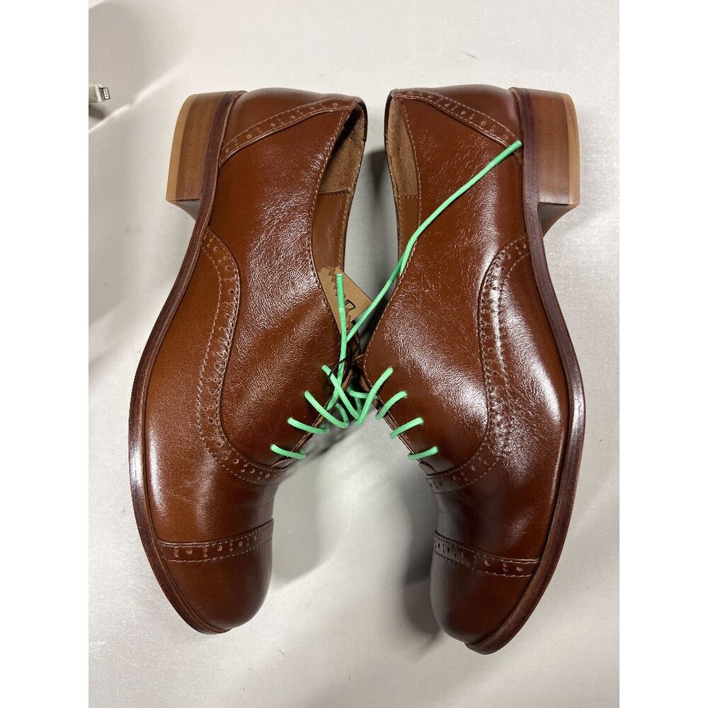 Women's brown leather lace-up brogues, oxford shoes with leather soles, US9